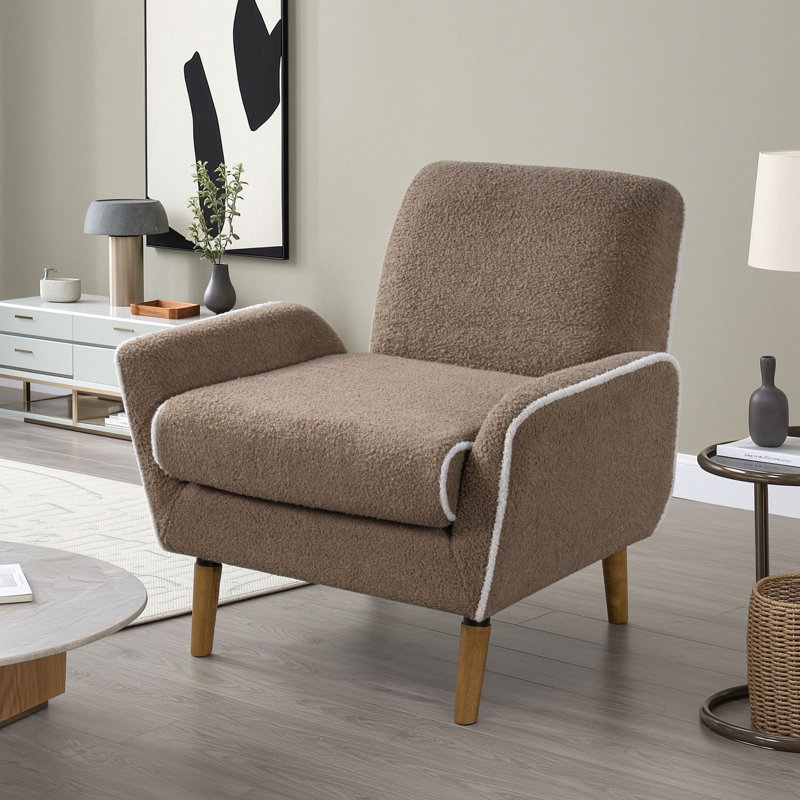 Fauteuil d'appoint rembourré avec pieds en bois, Blue Checkerboard Polyester