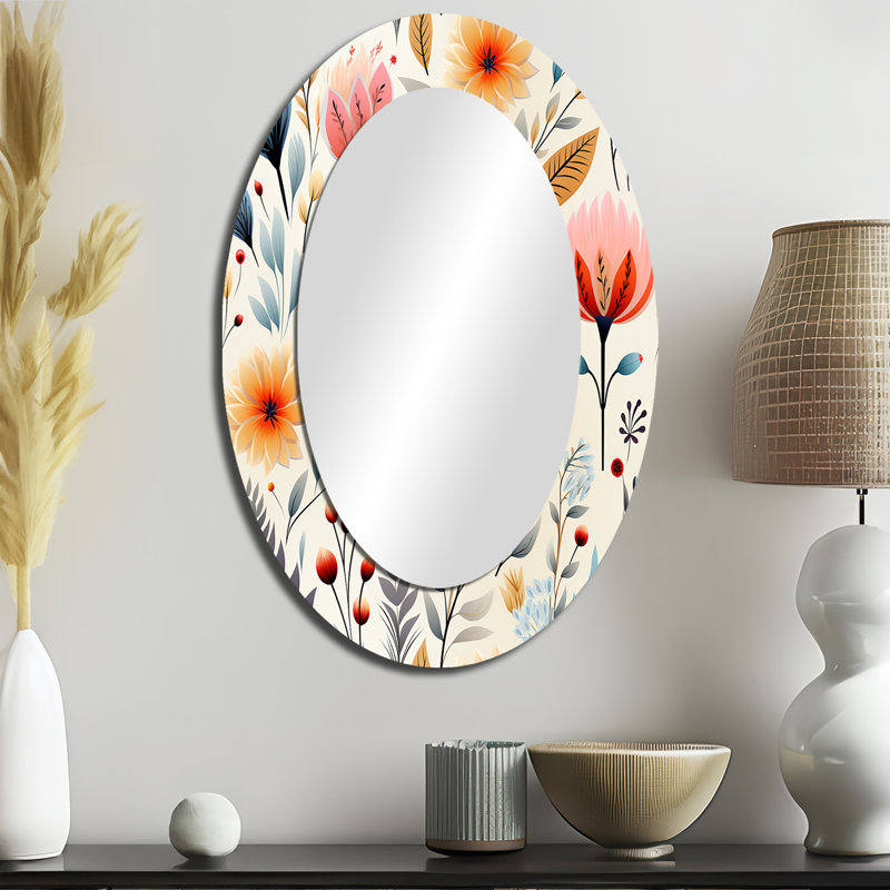 Soft Pastels Flower Accents - Miroir mural ovale Country, H 36 po x l 24 po