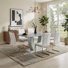 Ensemble de salle à manger moderne en faux marbre 63 "avec base en U et 6 chaises en porte-à-faux Modern Glam