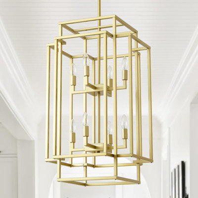 HHR 32" Gold Farmhouse Chandelier For High Ceiling, 8-Light Tiered Pendant Light Fixture With Adjustable Height, Dimmable Lantern Chandelier For Dining Room Living Room Entryway
