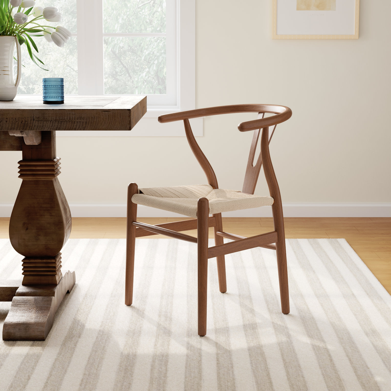 Wyn Woven Solid Wood Dining Chair, Walnut / Natural, 1
