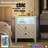 Farmhouse LED Night Stand with 2 Storage Drawers- V-Shaped Design, Open Storage, Shelf Stable Wooden Legs-1008575438