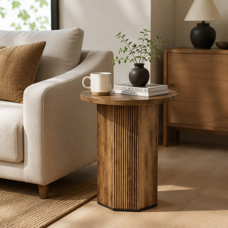 Round End Table, Narrow Side Table Nightstand with Stable Pedestal