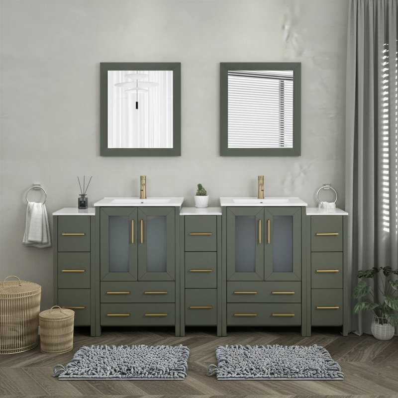  Framed 84" Double Bathroom Vanity Set, Vintage Green