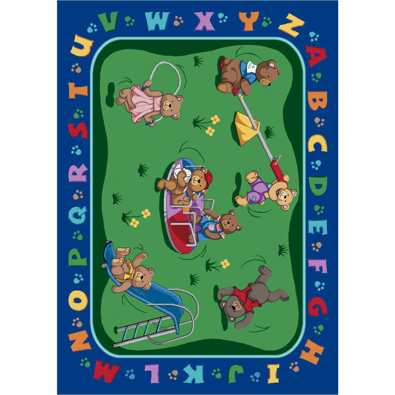 Educational Teddy Bear Playground Area Rug, Rectangle 7'8" x 10'9"
