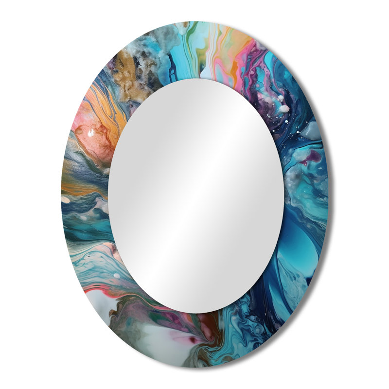 Teal Pink Aqua Symphony - Modern Oval Wall Mirror, 43" x 33"