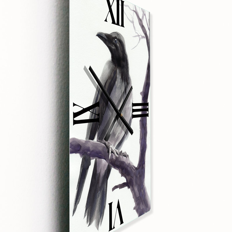 Grand corbeau sur une branche - Horloge murale traditionnelle, Grand