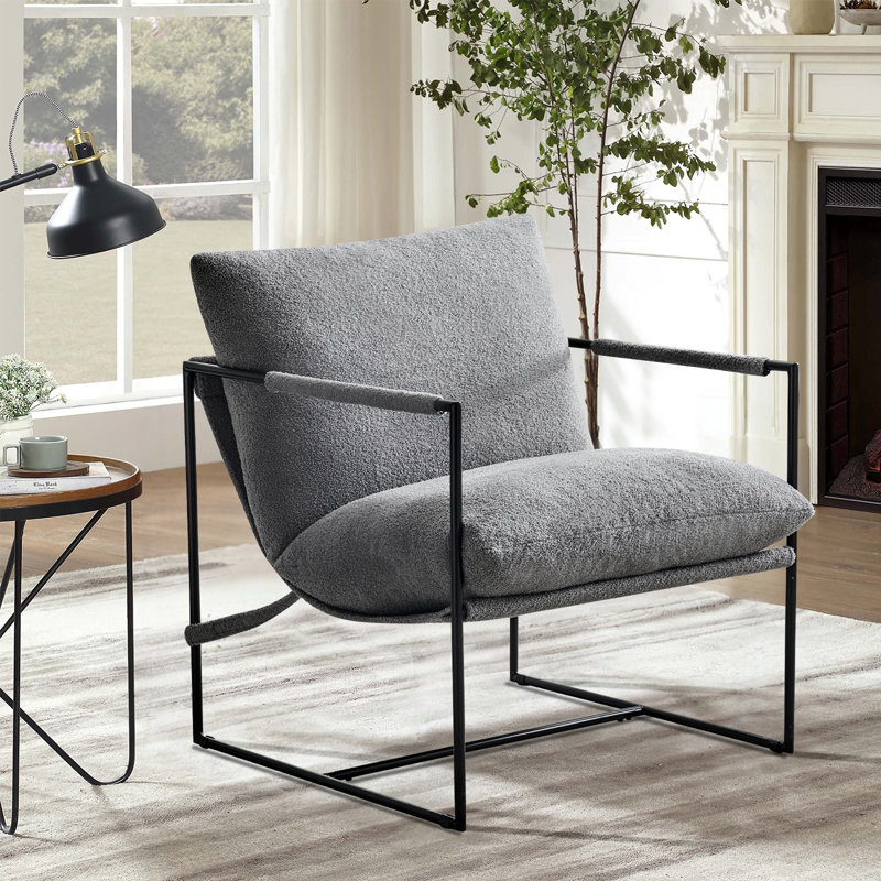 Chaise d'appoint rembourrée l 29 po avec structure en métal, Gris
