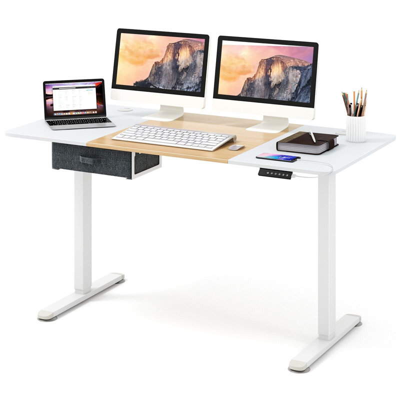 Adjustable Height Iron Standing Desk, White/Brown
