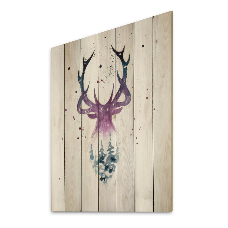 Illustration de Noël de cerfs - peinture sur bois sans cadre, H 32 po x l 16 po x P 1 po