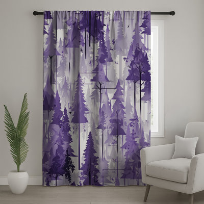 Purple Forest Silhouette Window Curtains, Forest Sheer & Blockout Curtains - 1 Panel