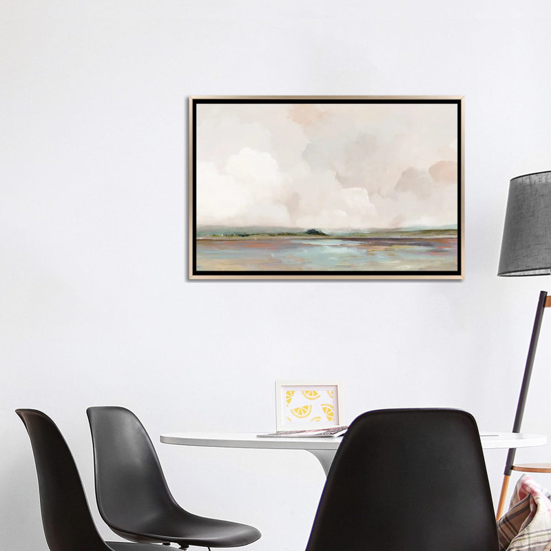 Lever de soleil rose, H 26 po x l 40 po x P 1,5 po, Pas de tapis, Toile encadrée champagne