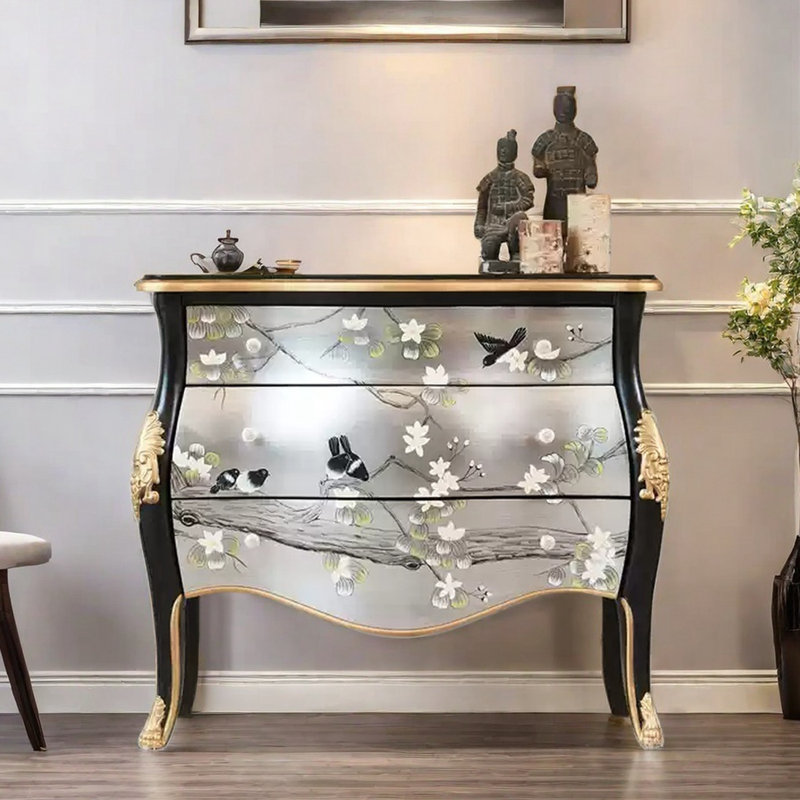 Commode décorative en feuille d'argent peinte à la main, H 35,43 po x l 47,24 po x P 20,08 po