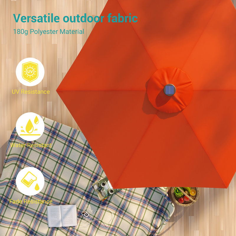 Doras 90'' Lighted Tilt Market Umbrella, Orange