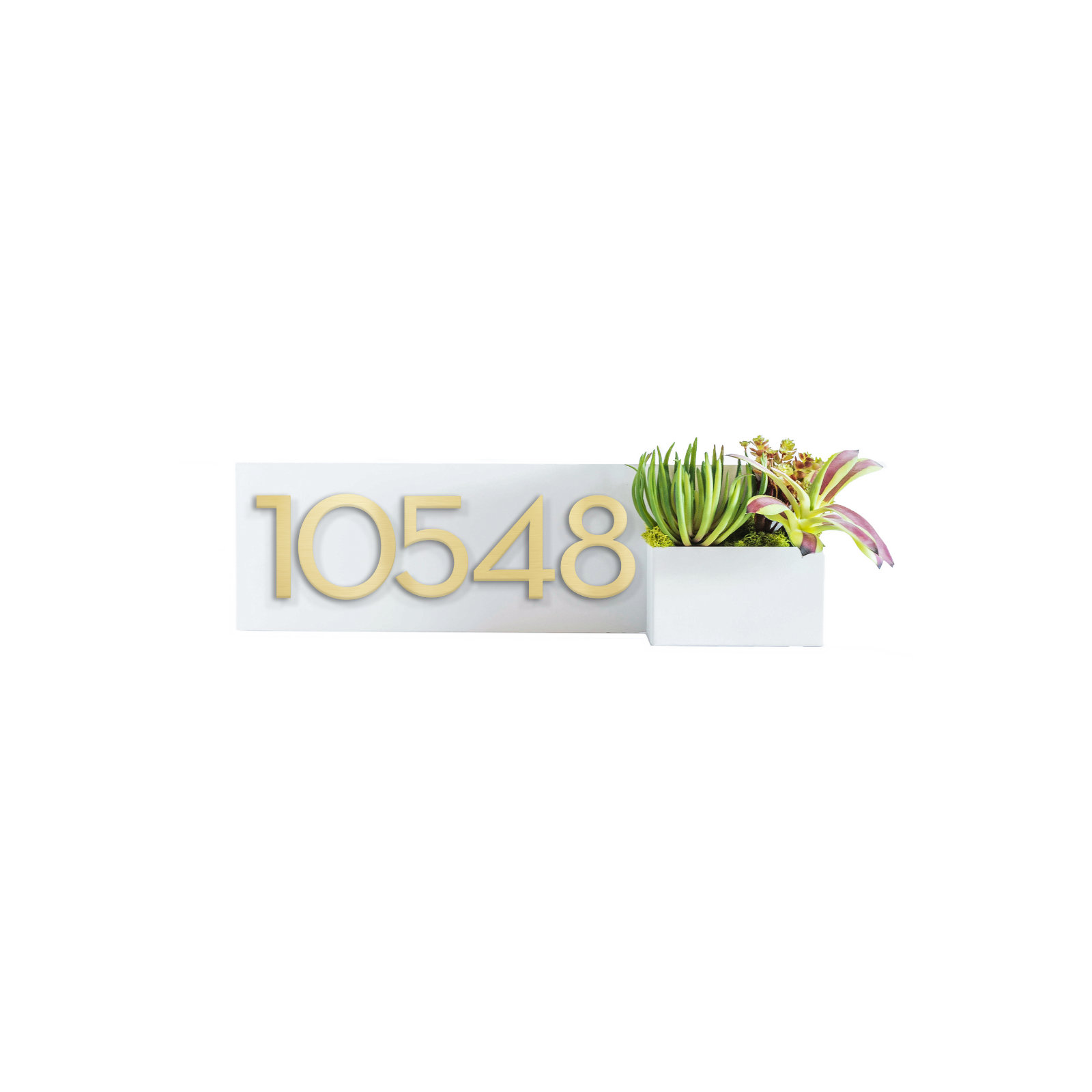 Vista View Wall Address Plaque, White, Brass, Yes