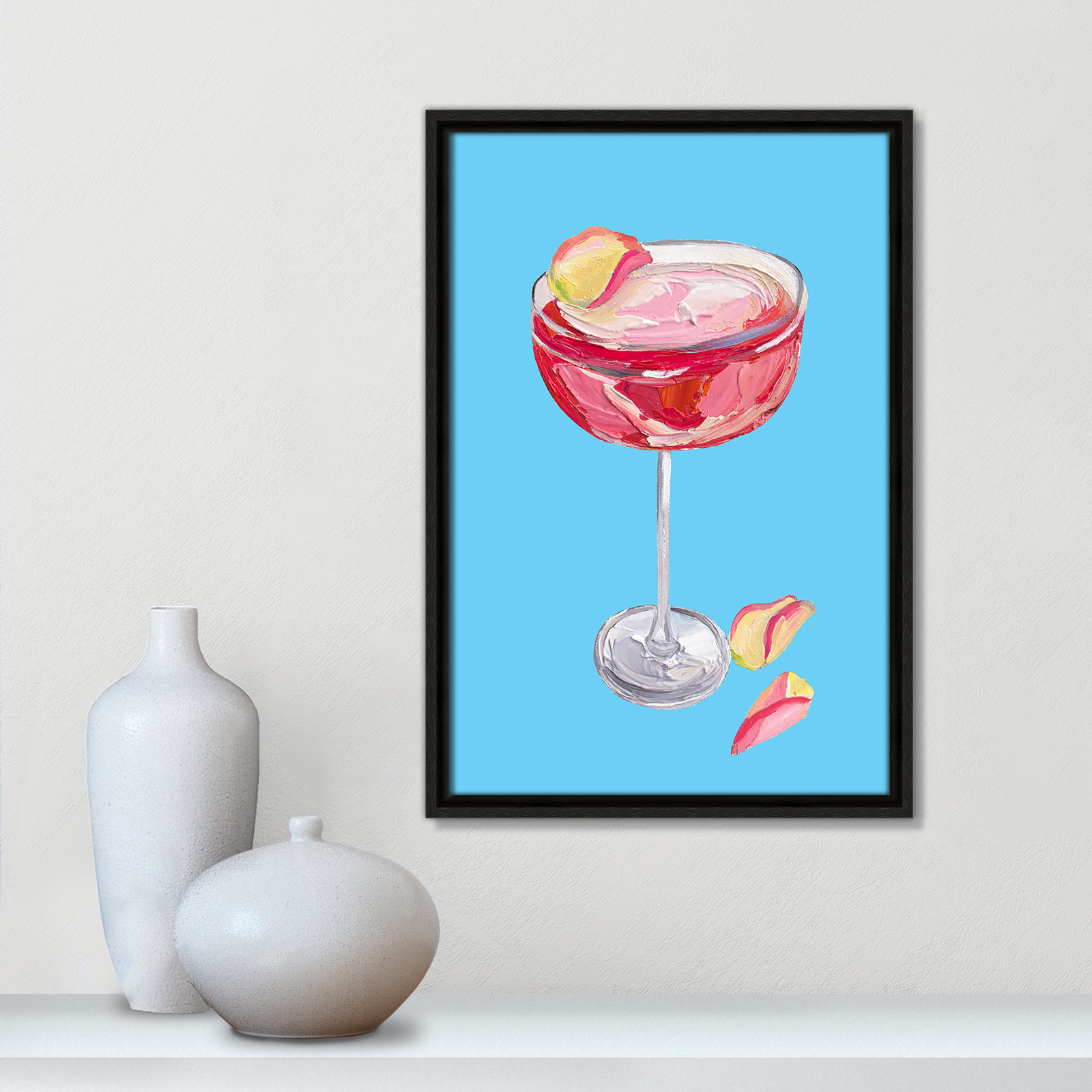Sparkling Rose Gin Cocktail Print by Straker, 19.5" H x 13.5" W, Espresso Floater