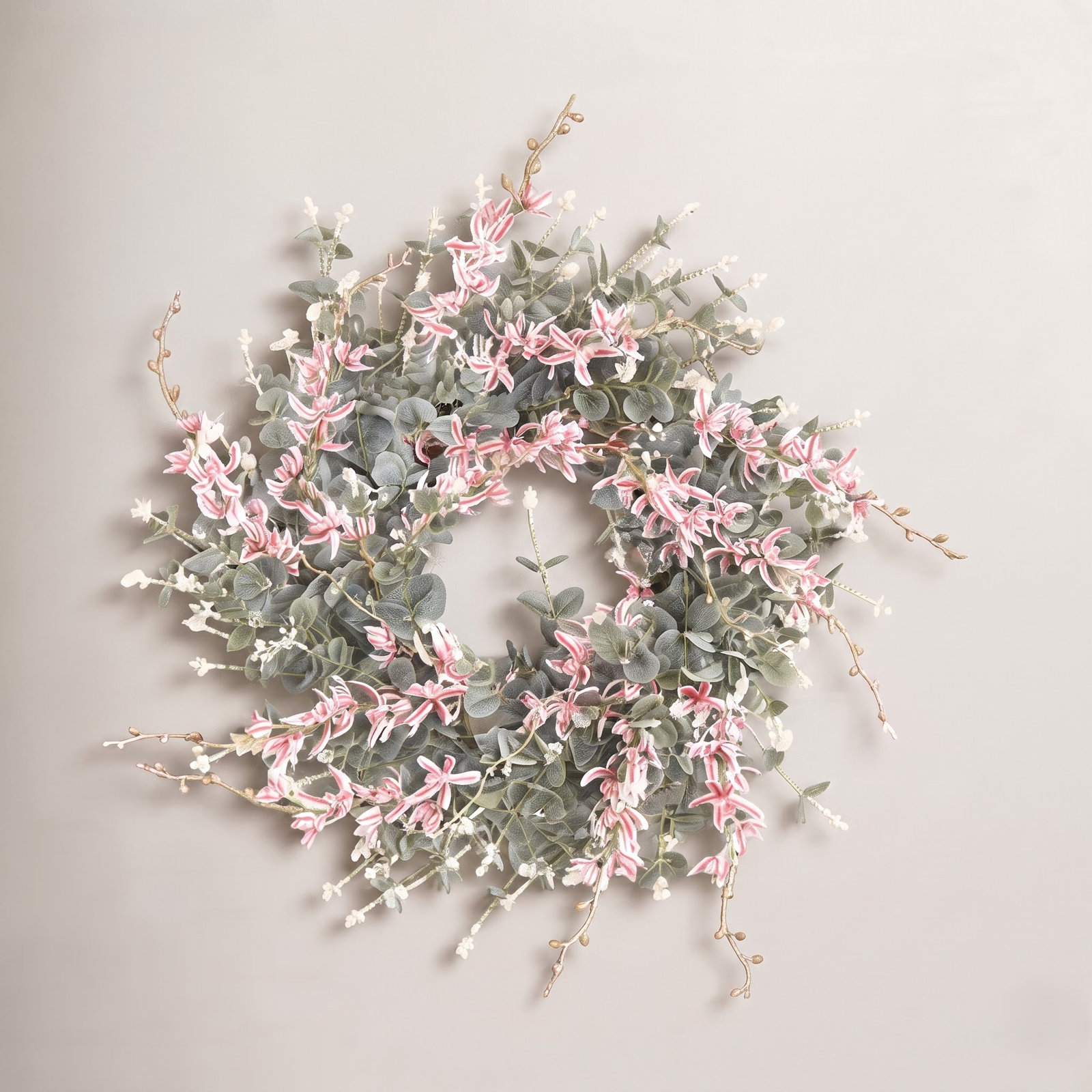 28" Handcrafted Eucalyptus No Holiday Wreath, Pink