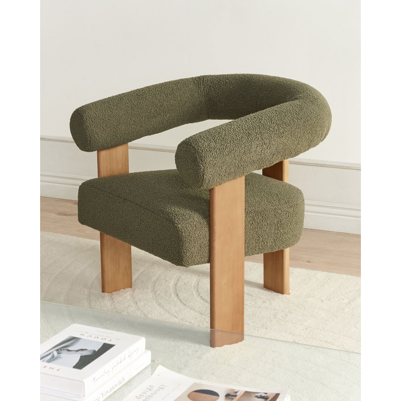 Upholstered Armchair, Dark Brown Wood, Green