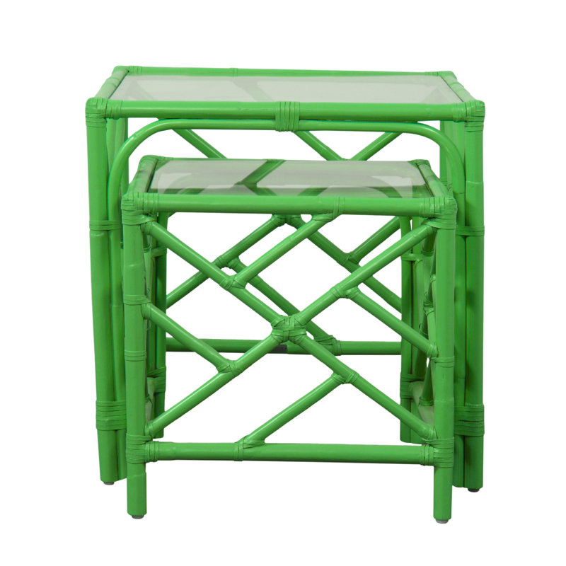 Chippendale Glass Nesting End Table, Bright Green