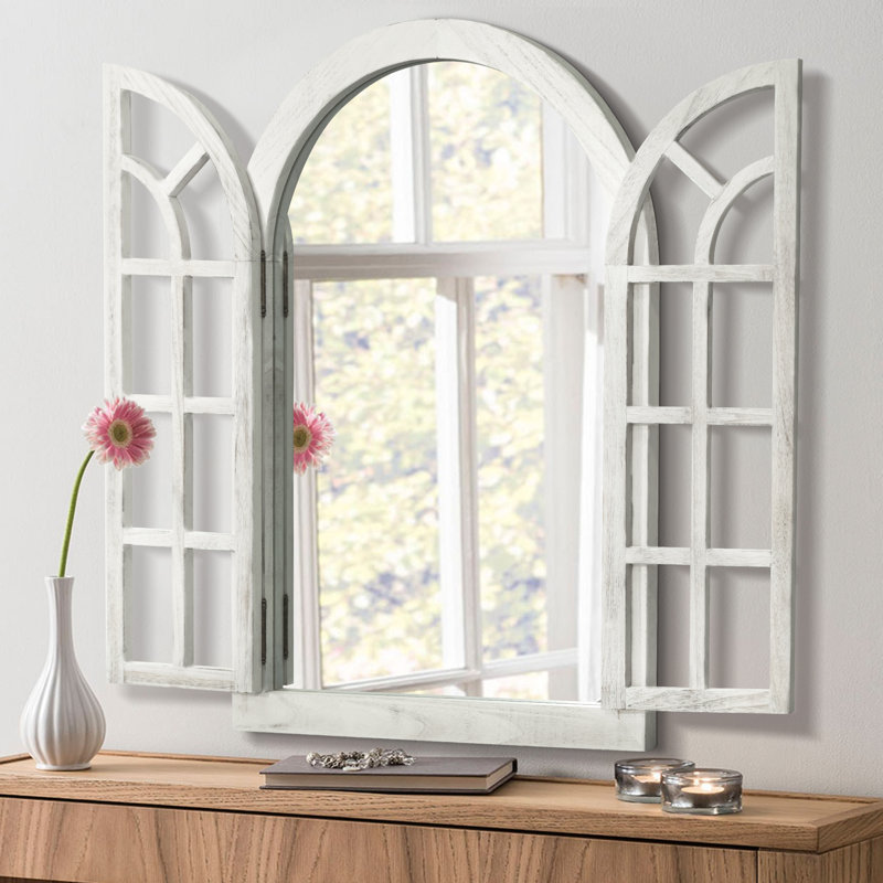 Paola Solid Wood Dome Mirror, 36" x 24", White