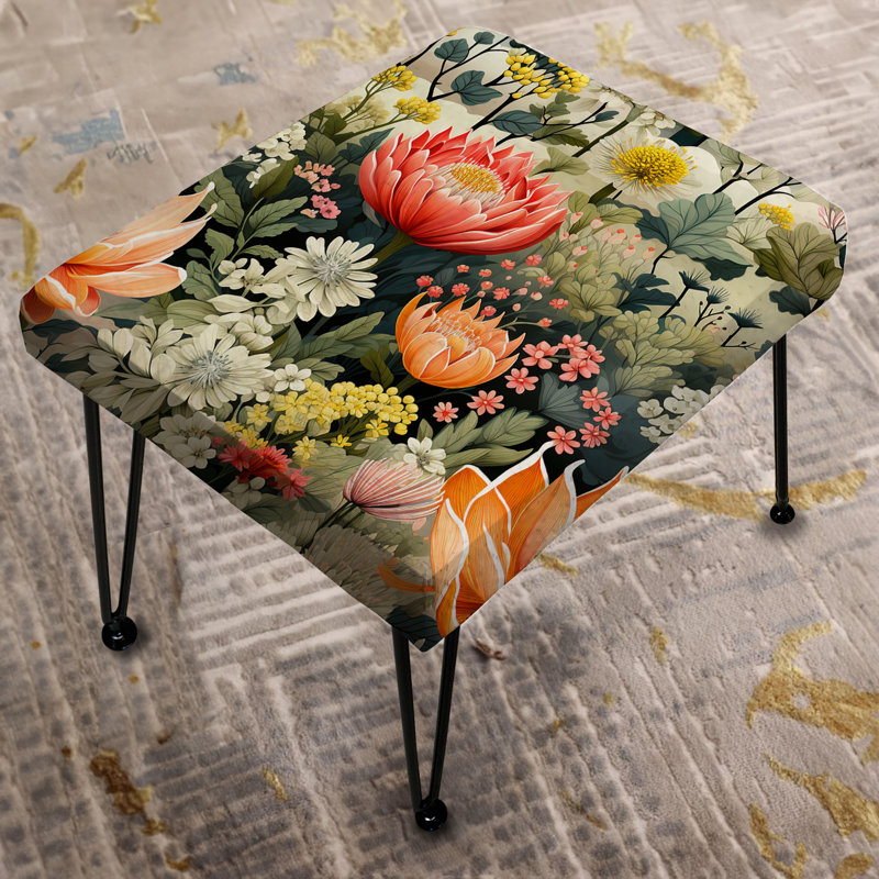 Pink And Green Radiant Floral Oasis Fields - Floral Rectangle Ottoman