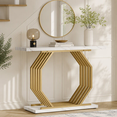 Console en faux marbre, canapé d'appoint 40 "avec base géométrique en métal