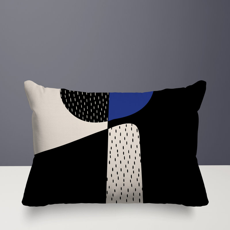 Coussin lombaire réversible intérieur / extérieur Vikka, H 18 po x l 25 po, Bleu marine / noir / blanc cassé