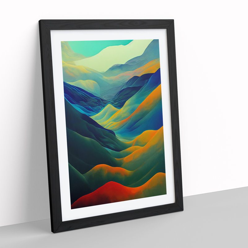 Colourful Landscape Mountain No.3 - Single Picture Frame Painting, 34cm H x 25cm W x 2cm D, Black