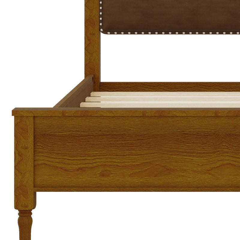 Lit plateforme avec tête de lit aux courbes douces alliant charme classique et fonctionnalité moderne, King, Brown