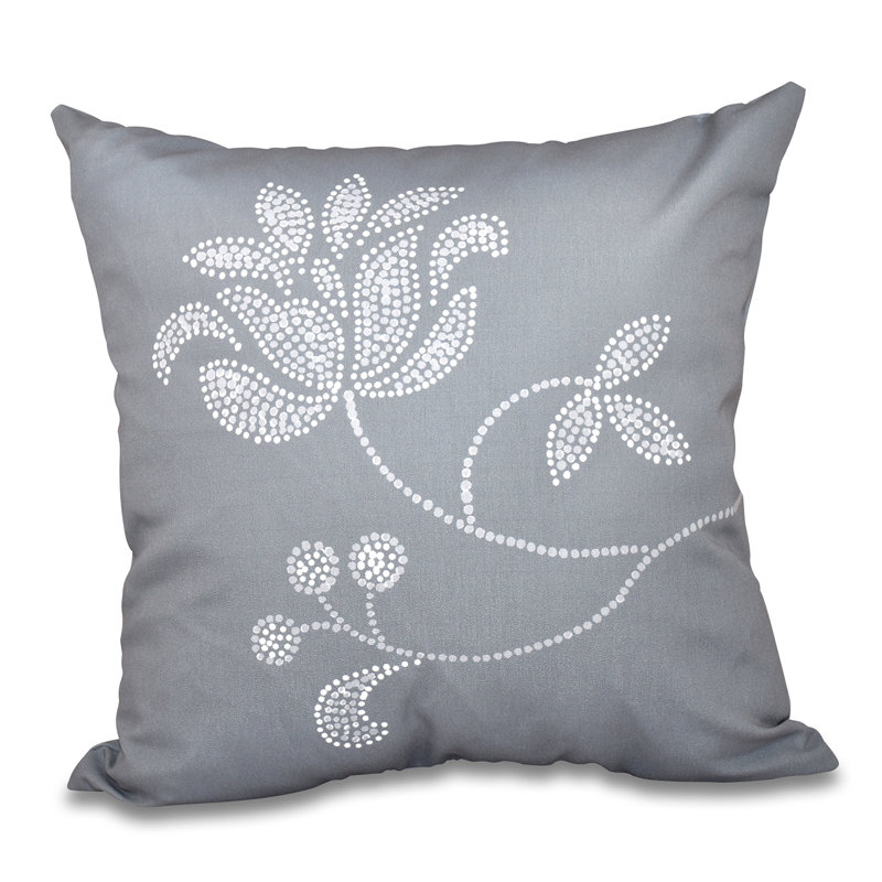 Botanical Blooms Floral Reversible Throw Pillow, 20" H x 20" W, Gray