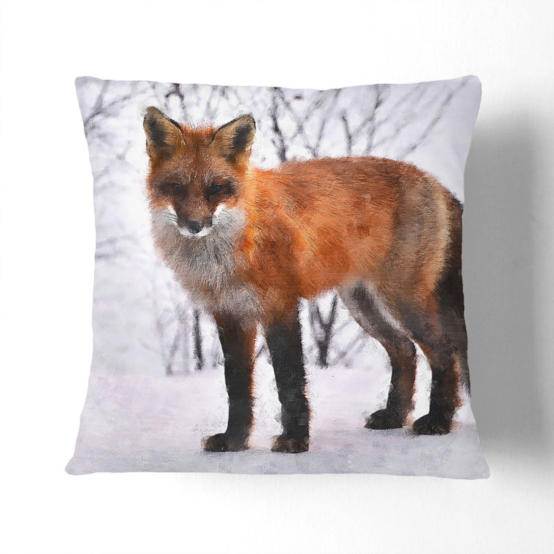 Red Fox In Winter Vol.2 Painting Square Throw Cushion, Black, 55cm H x 55cm W x 20cm D