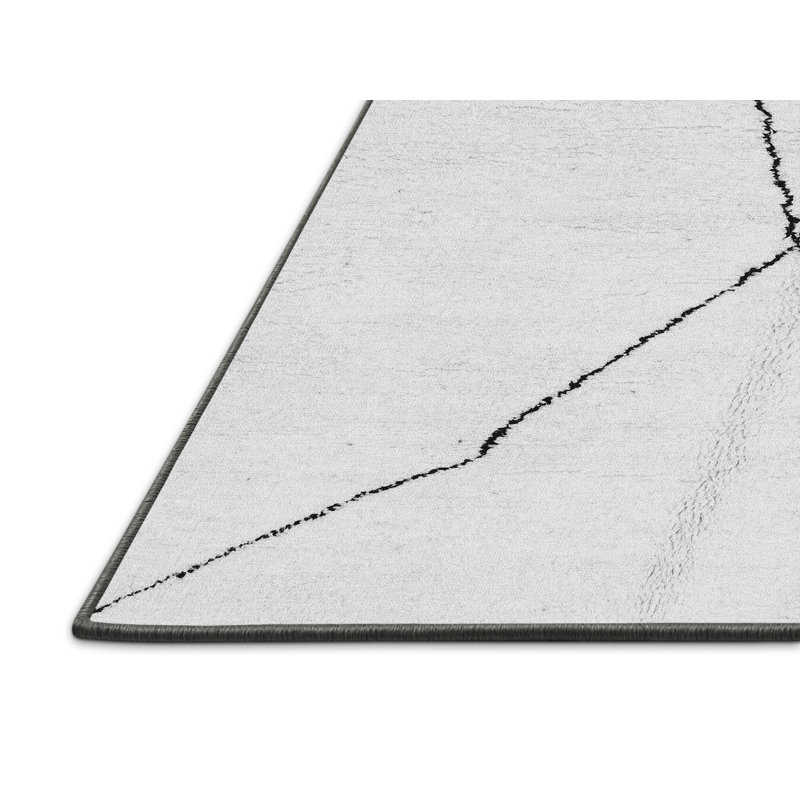 Tapis de couloir abstrait tissé à la machine 2 pi x 5 pi gris clair / noir Braheem