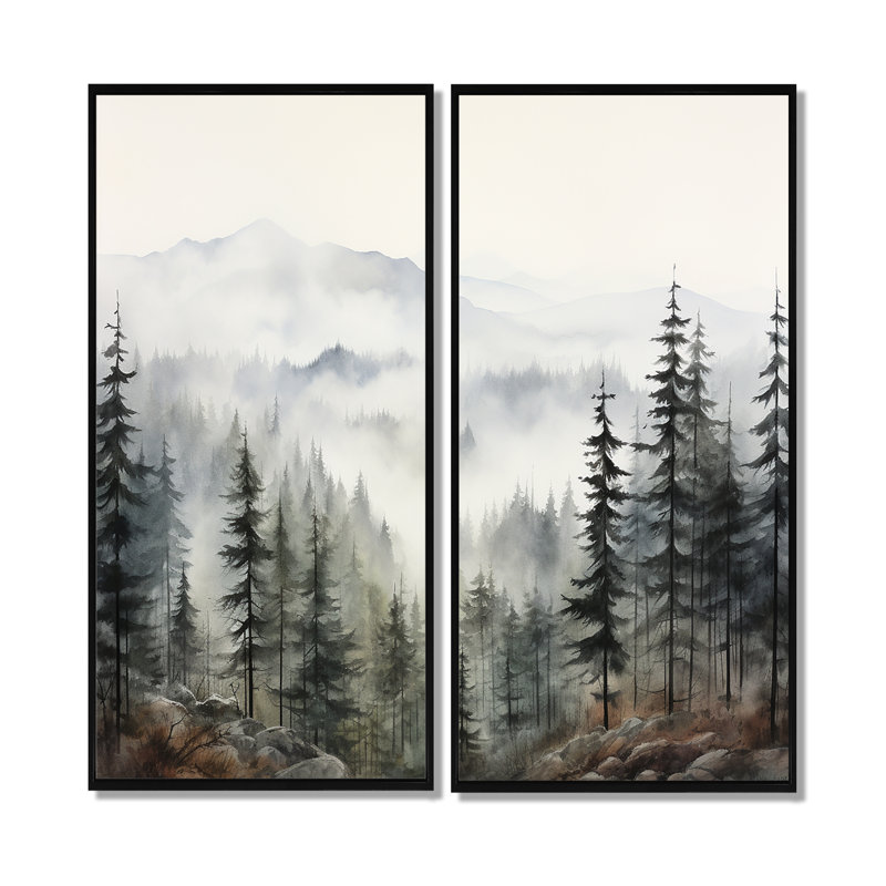 Pin, Misty Mountain II - art mural vert, H 20 po x l 24 po, Noir, Reproduction encadrée sans passe-partout