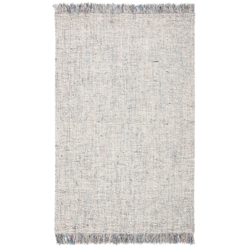 Tapis gris clair / ivoire en laine tissé à la main et à plat, Rectangulaire 3 pi x 5 pi