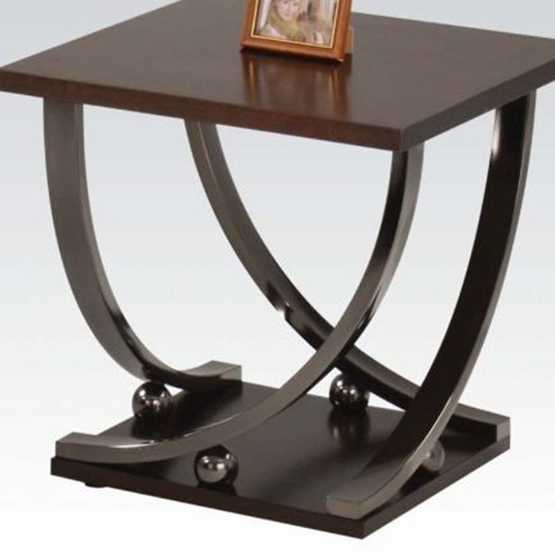 Table de bout carrée 23 "en nickel noir et verre transparent avec tablette