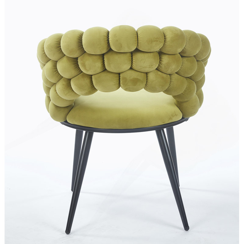 Chaise verte moderne (ensemble de 2) avec pieds en tube de fer de couleur dorée, coussins moelleux et dossier confortable, convenant à la salle à manger, au salon, au café et au dossier en boule de poils