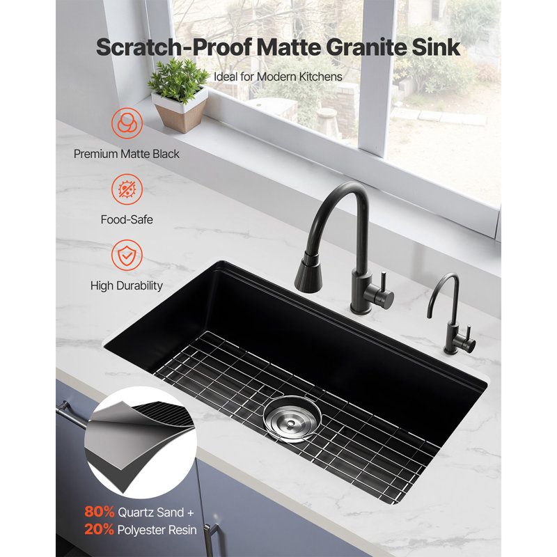 Évier de cuisine encastré 30 po en granite à cuve simple encastrable pour bar pour véhicule récréatif