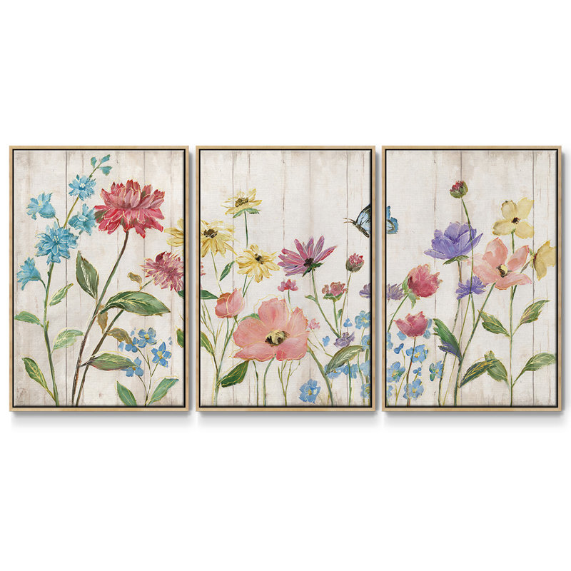 " Wildflower Flutter On " 3 - Pieces, 40" H x 78" W x 2" D, Natural