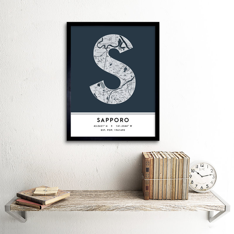 Sapporo City Map Sapporo Navy by Wee Blue Coo - Single Picture Frame Typography