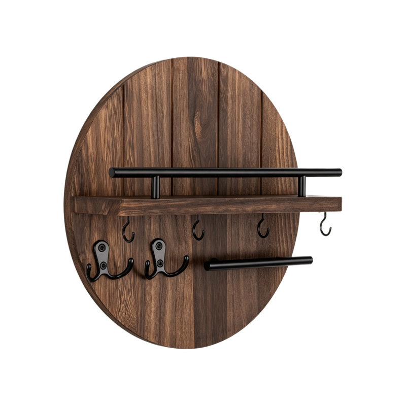 Mail Organizer Wood Painted Brown, Key Holder Wall Mount