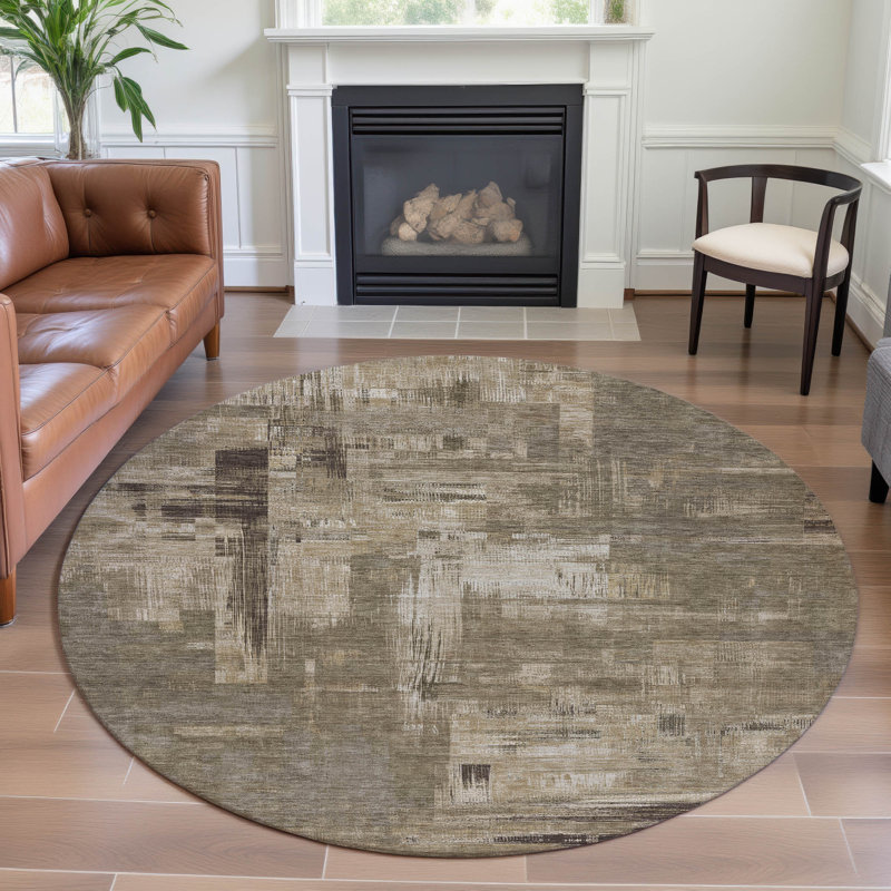 Premium Machine Washable Elize AMF1338 Blocks Rug, Round 8'