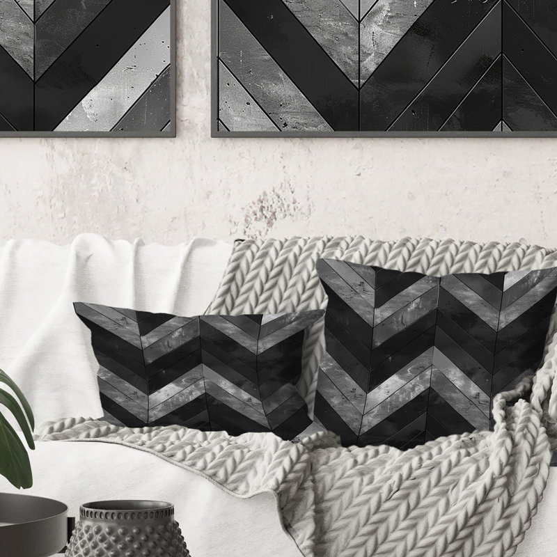 Coussin lombaire Mid-Century noir à chevrons Delight
