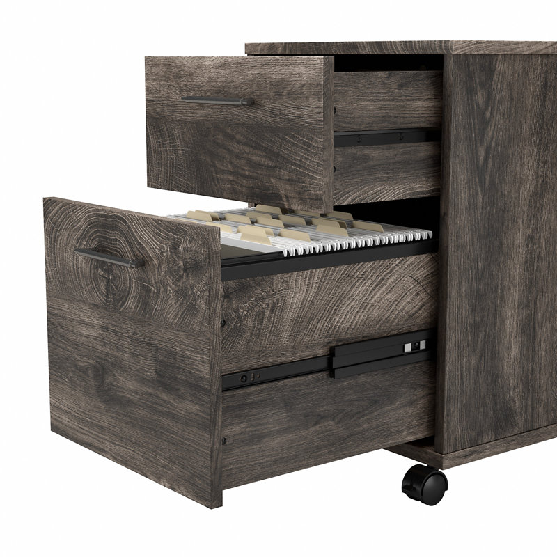 Katia L-Shaped Credenza Desk, Dark Gray Hickory