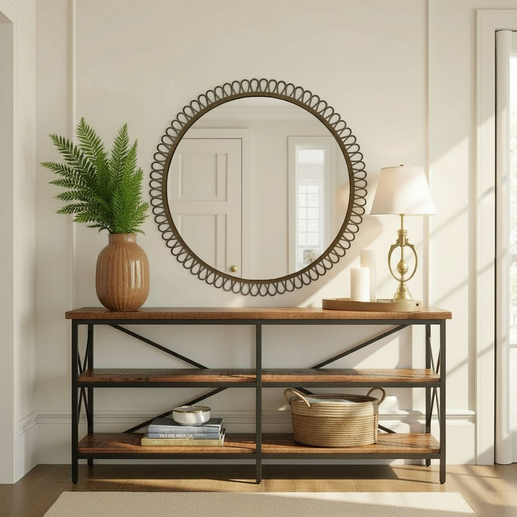 Squiggle Rectangle Mirror Bronze, Round