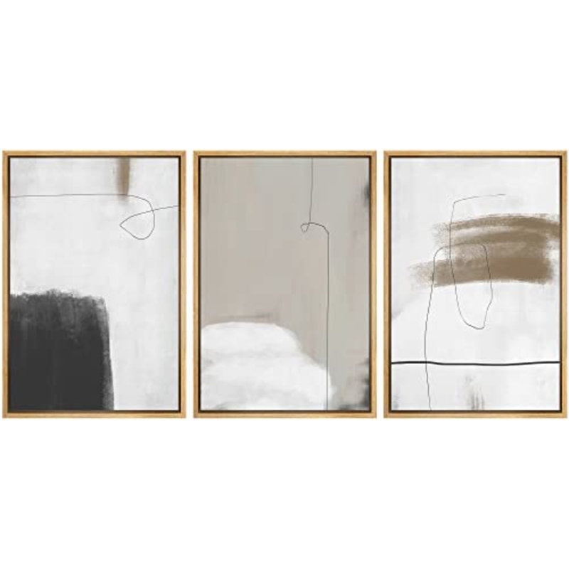 " Grunge Watercolor Paint Stroke " 3 - Pieces, 24" H x 48" W x 1.5" D, Brown Framedd
