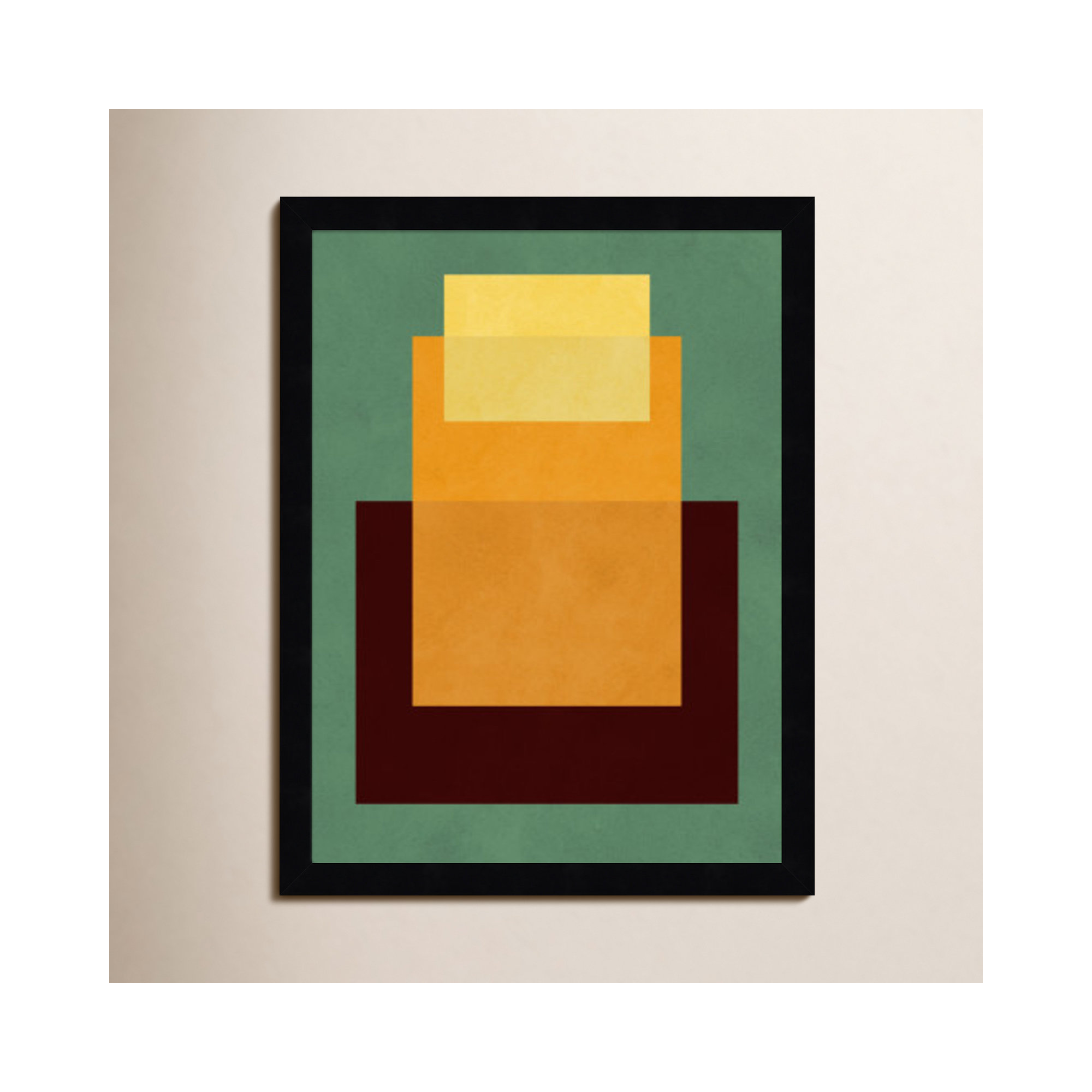 Overlapping geometry 10 by Norvin Wood Framed Wall Art Print, 17" H x 13" W, Green/Orange, Black