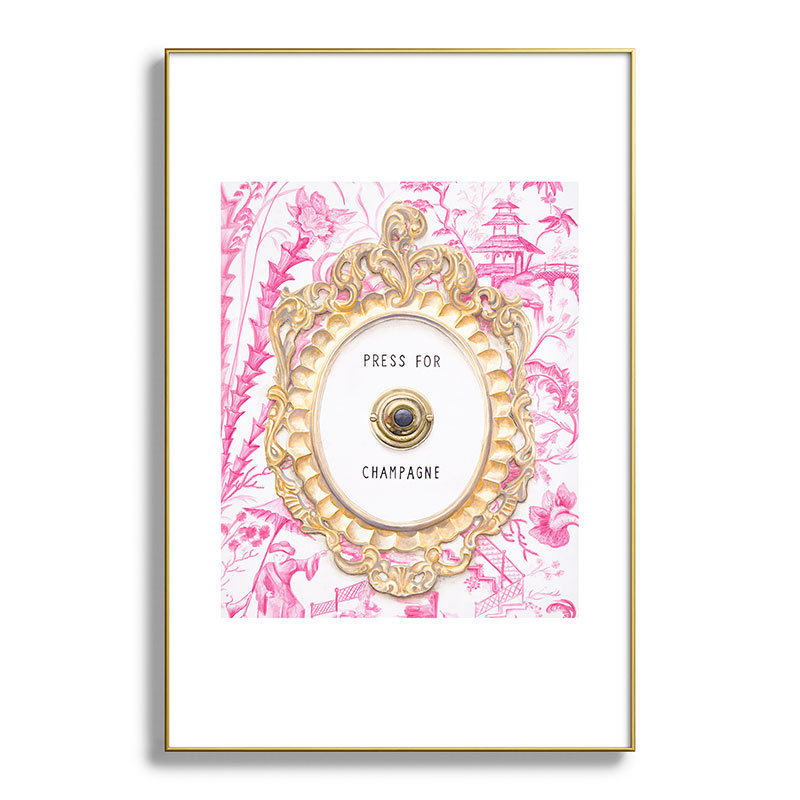«Lisa Golightly Press For Champagne», reproduction d'art encadrée, Or, H 36 po x l 24 po