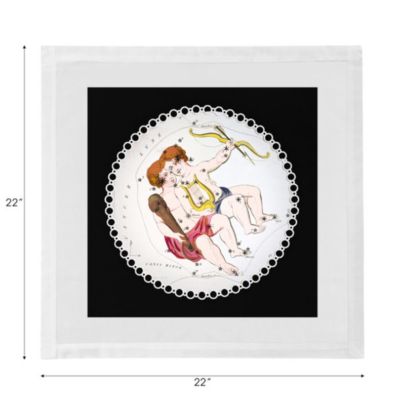 Zodiac Gemini Cotton Sateen Dinner Napkins, Black