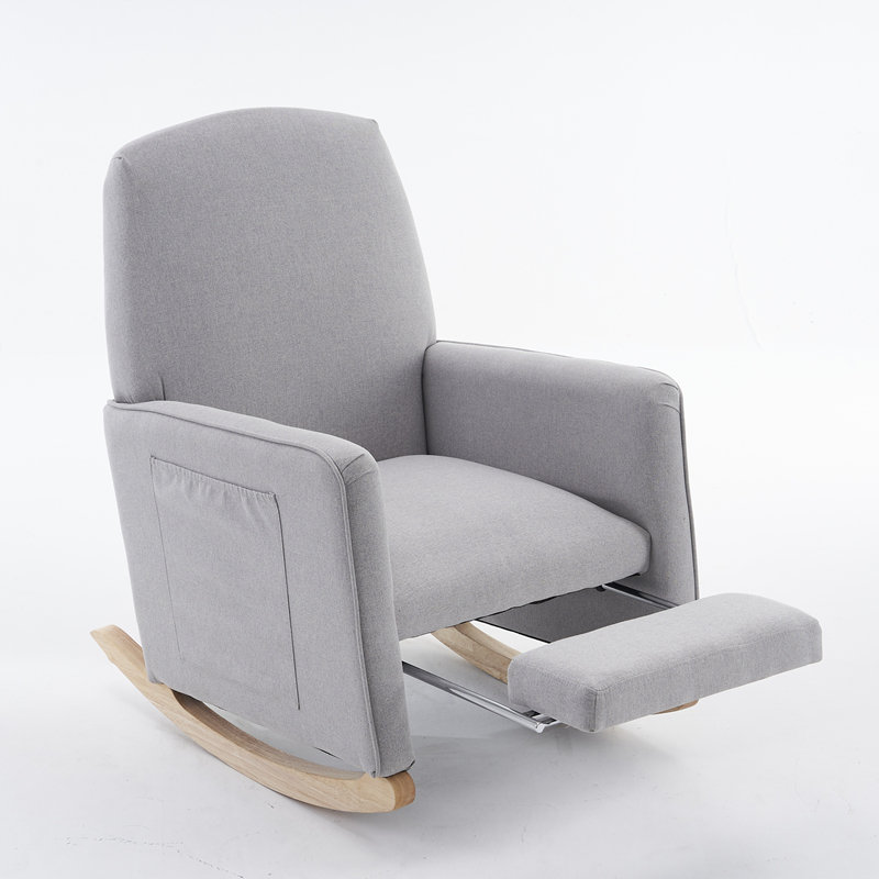 Chaise berçante en tissu avec repose-pieds Teddy, Gris clair