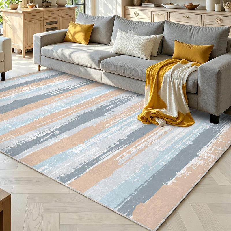 Clear Watercolor Strips Striped Tablecloth Ornament Sailor Brush Stroke Machine Washable Indoor Area Rug, Rectangle 71" x 98"